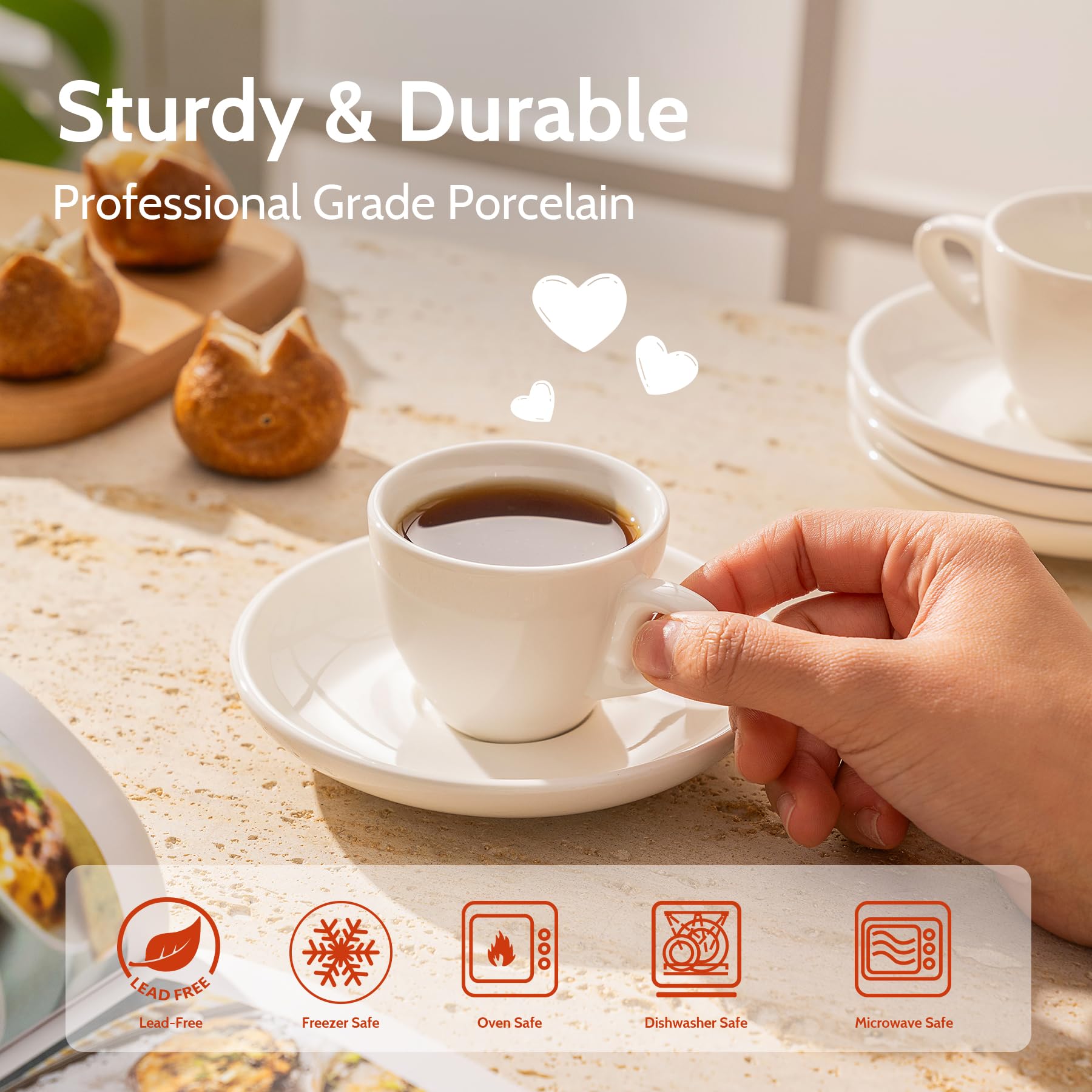 Amazon.com | Sweese 2 Ounce Espresso Cups with Saucers, Porcelain